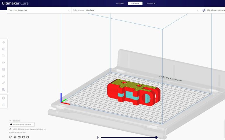 Nejčastěji se v Žilině tiskne z materiálů PLA, ASA a TPU 95A. Nastavení všech potřebných parametrů pro 3D tisk na Ultimakeru S3 usnadňuje uživatelský přívětivá aplikace Ultimaker Cura